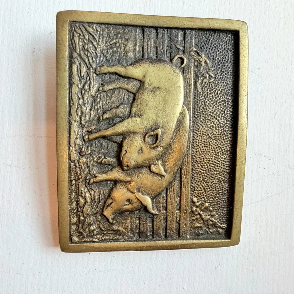 Three Brass Pig Belt Buckle